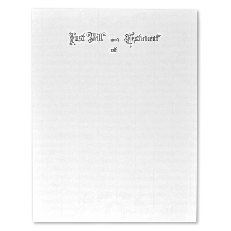 Will First Pages, Style 501/502 Style 501/502, Letter Size, Will First Page, Engraved "Last Will and Testament of", Natural Laid Stock, 25% Cotton, 50/PK