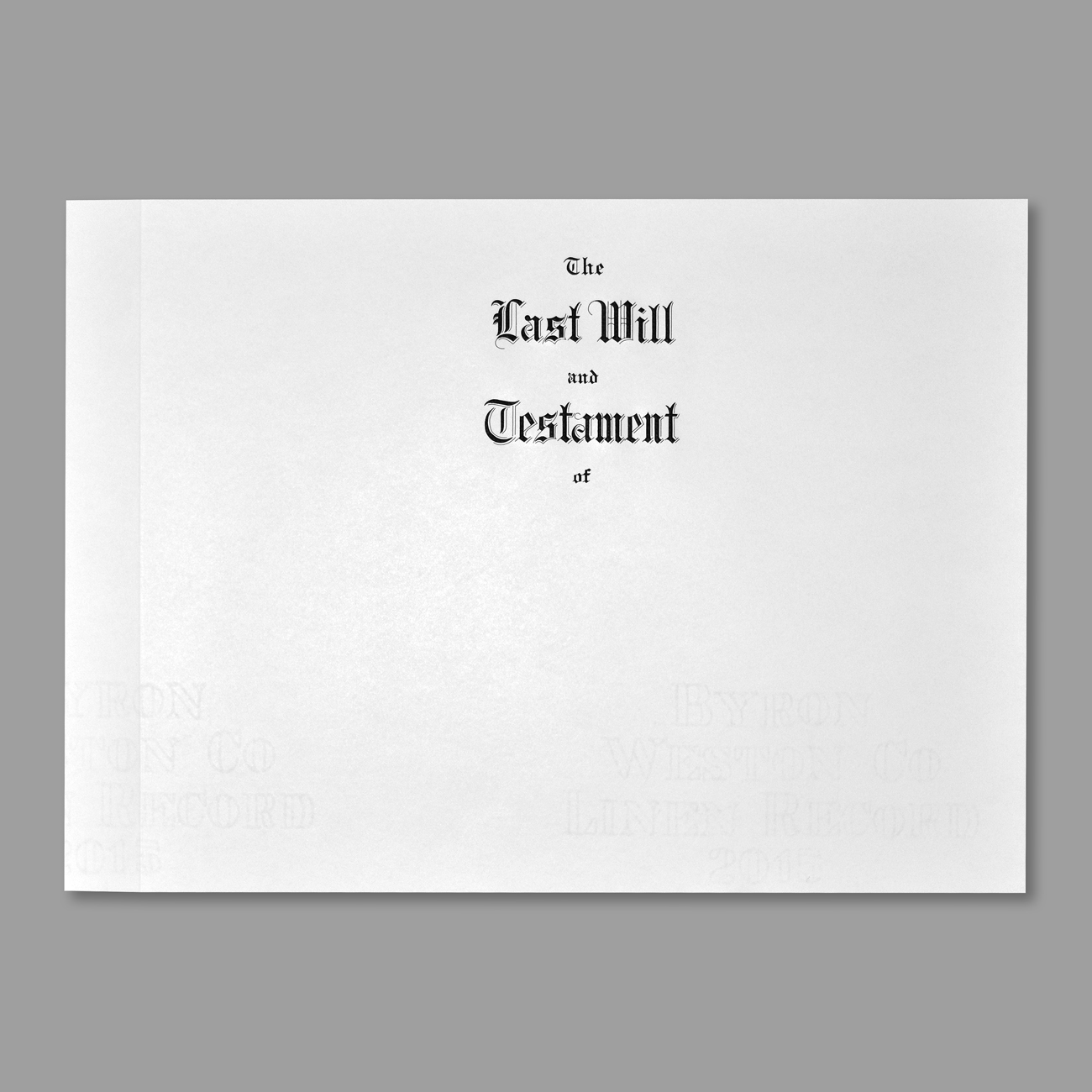 Will Covers, Style LW Style LW, Letter Size, Will Cover, Engraved "The Last Will and Testament of", Natural Smooth Stock, 50/PK