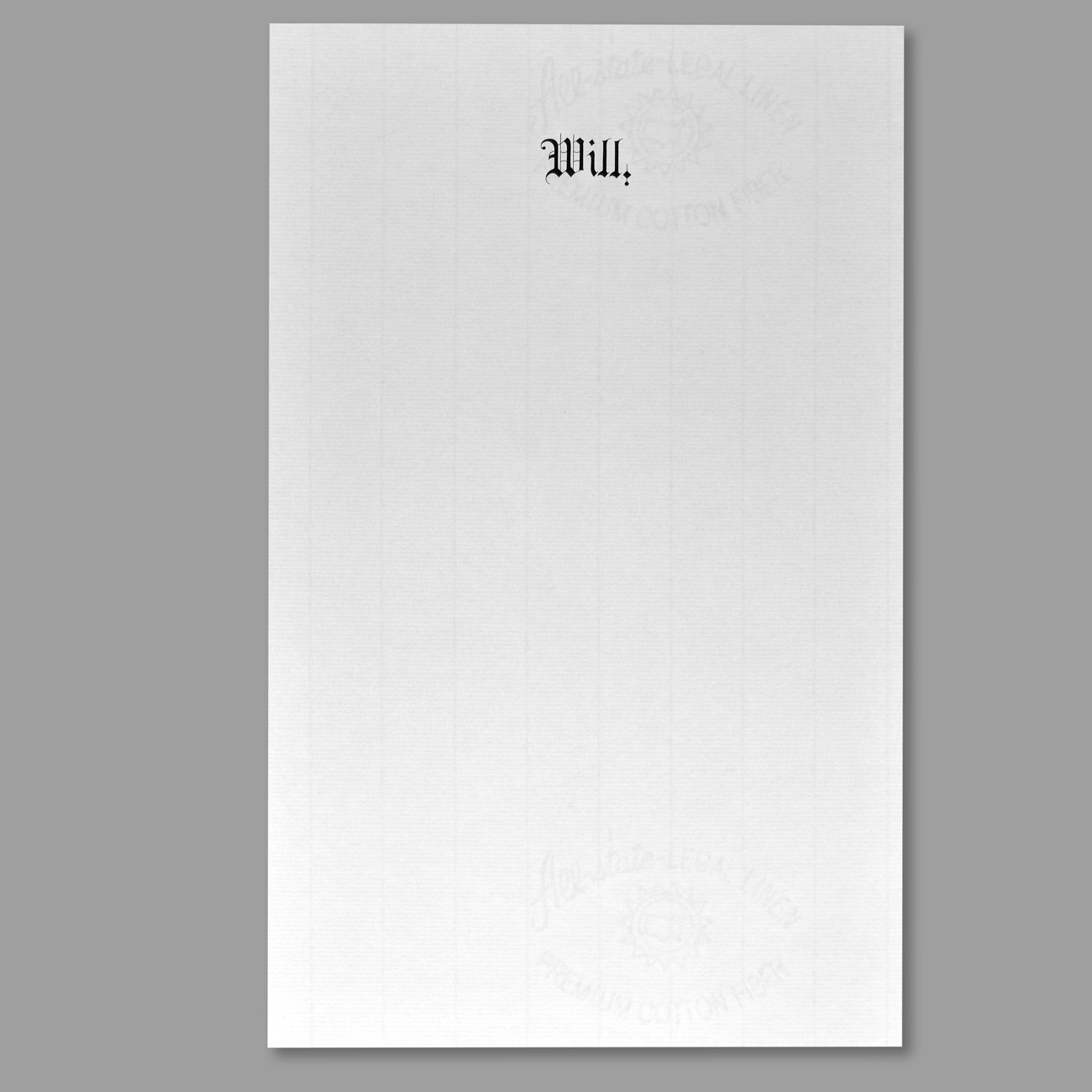 Will First Pages, Style 601/602 Style 601/602, Legal Size, Will First Page, Engraved "Will,", Natural Laid Stock, 25% Cotton, 50/PK