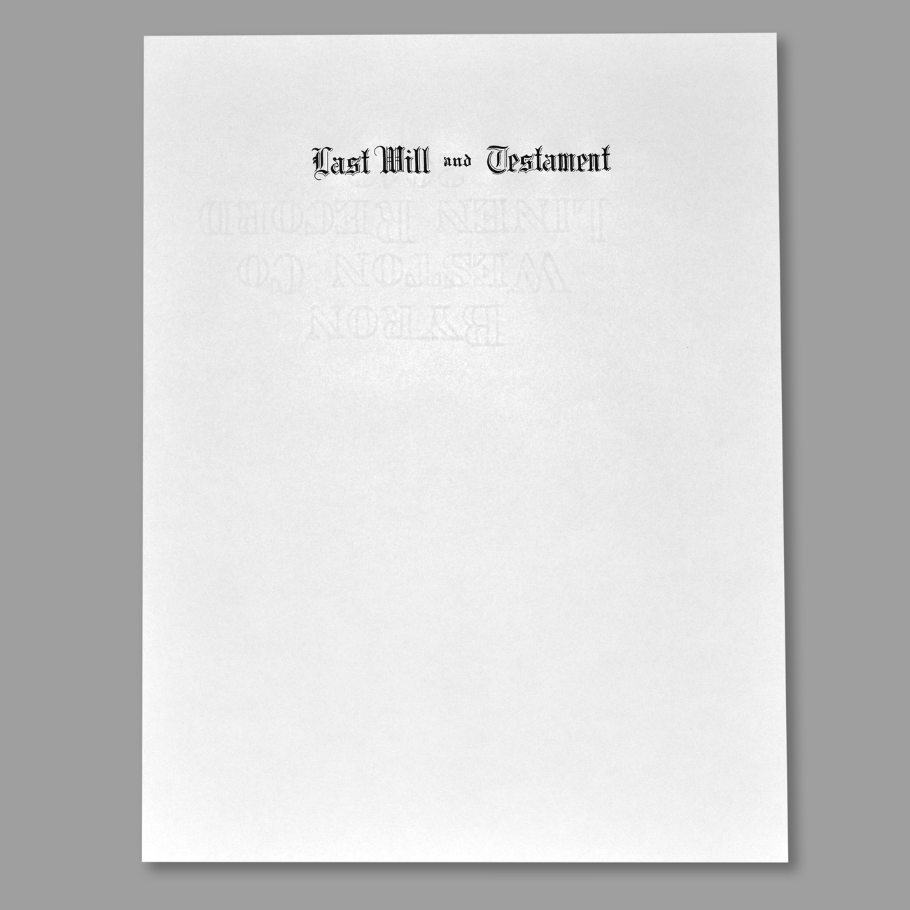 Will First Pages, Style LW Style LW, Letter Size, Will First Page, Engraved "Last Will and Testament of", Natural Smooth Stock, 50/PK