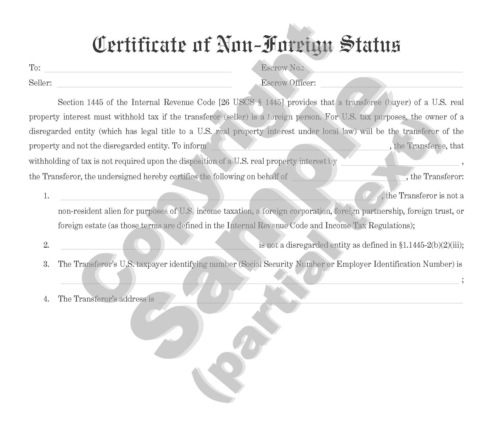 Certificate of Non-Foreign Status - Individual