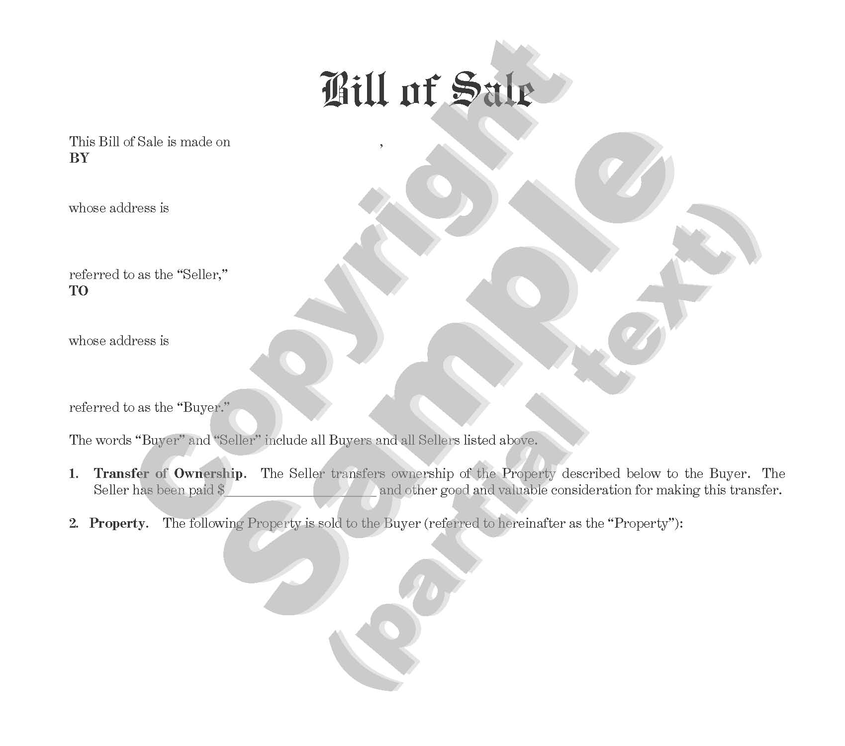 Bill of Sale - Individual or Corporate