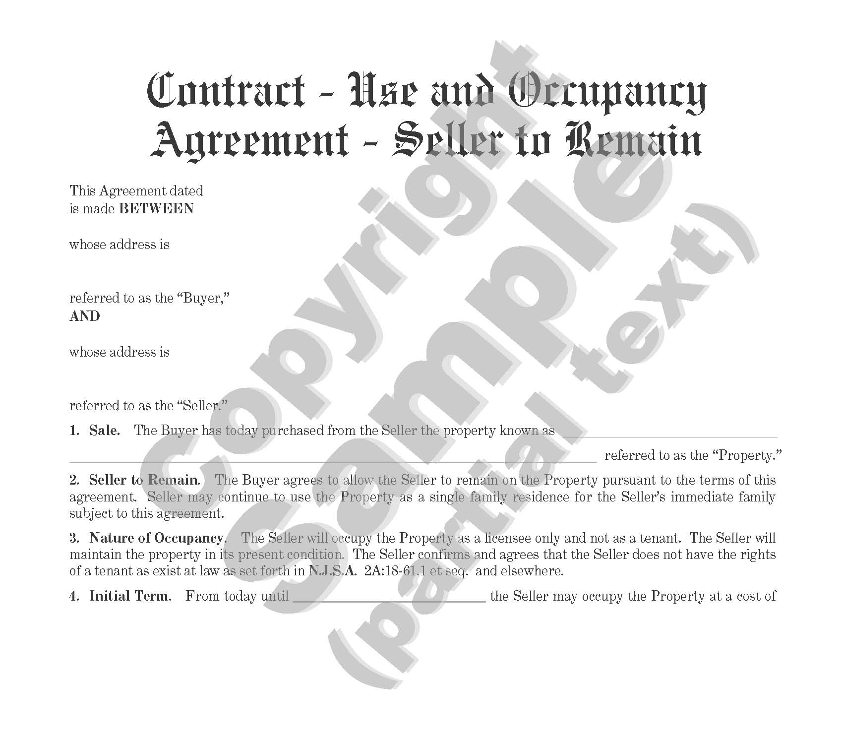 Contract - Use and Occupancy Agreement - Seller to Remain - Plain Language