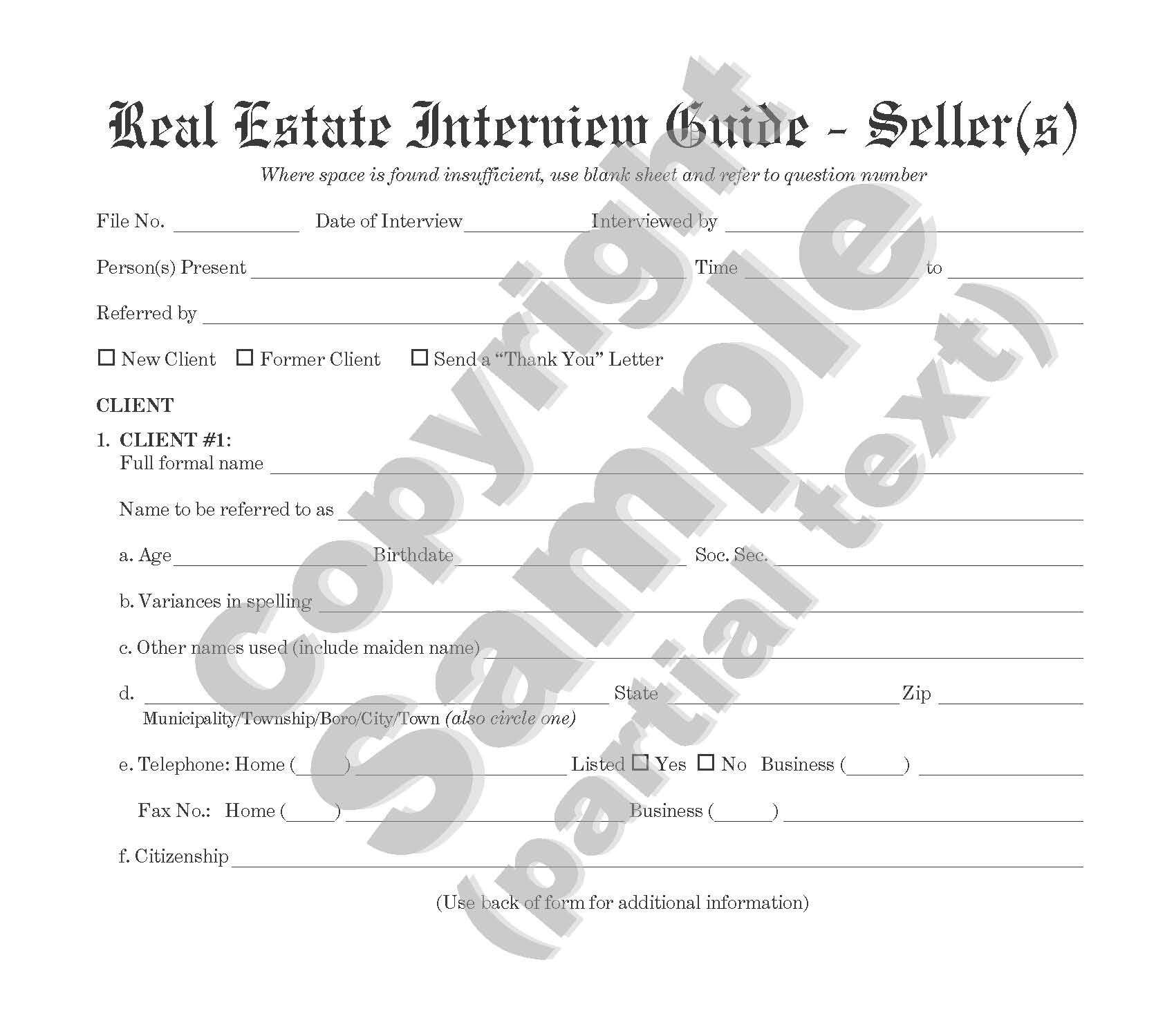 Real Estate Interview Guide to be Used for a Seller