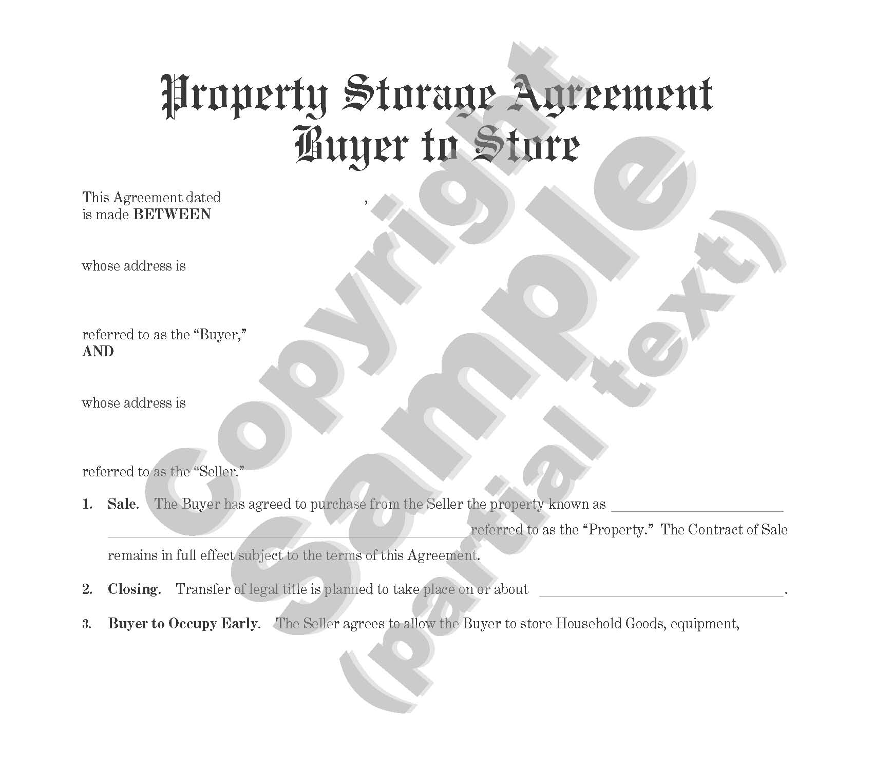 Property Storage Agreement Buyer to Store - Plain Language