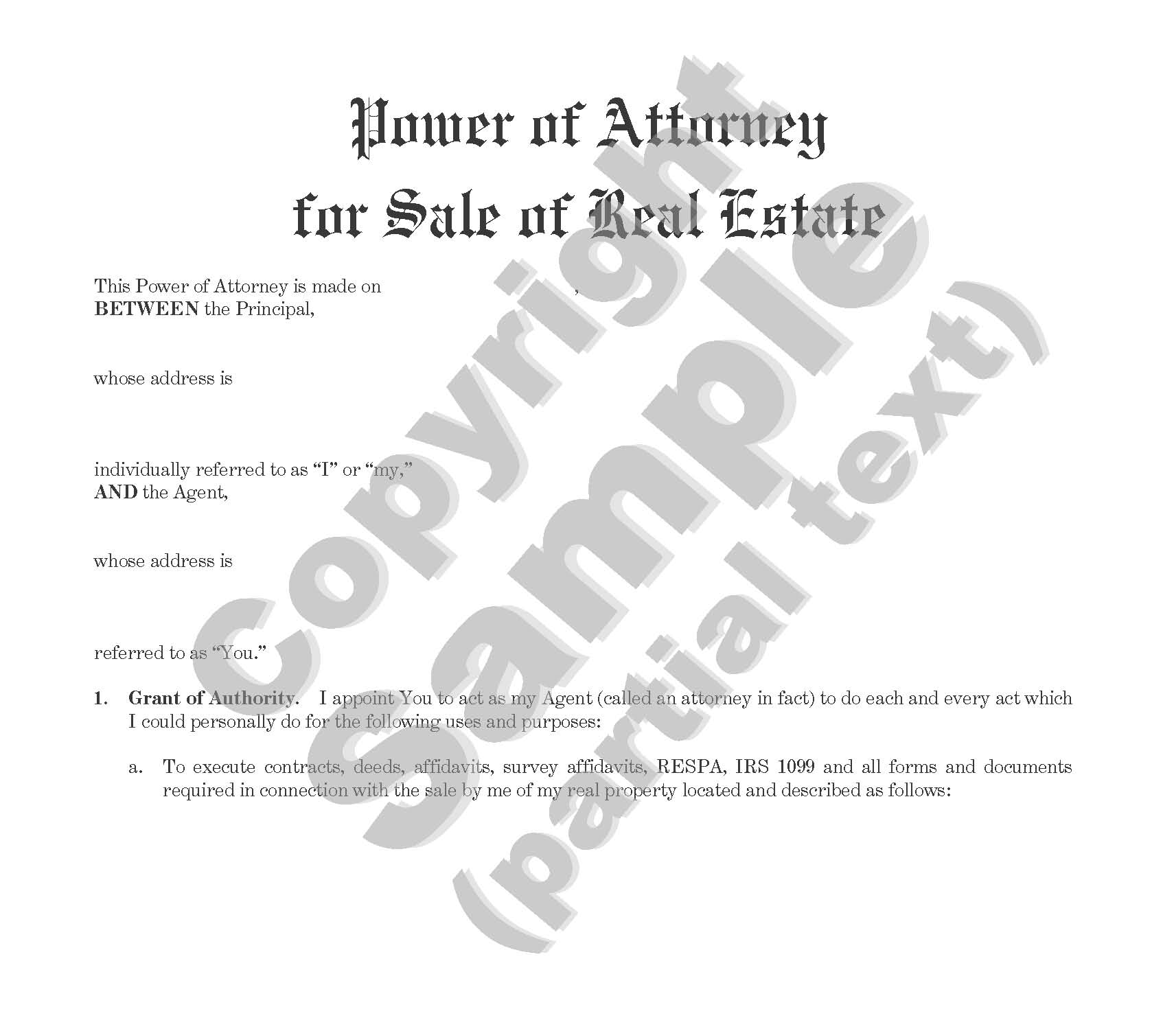 Power of Attorney for Sale of Real Estate