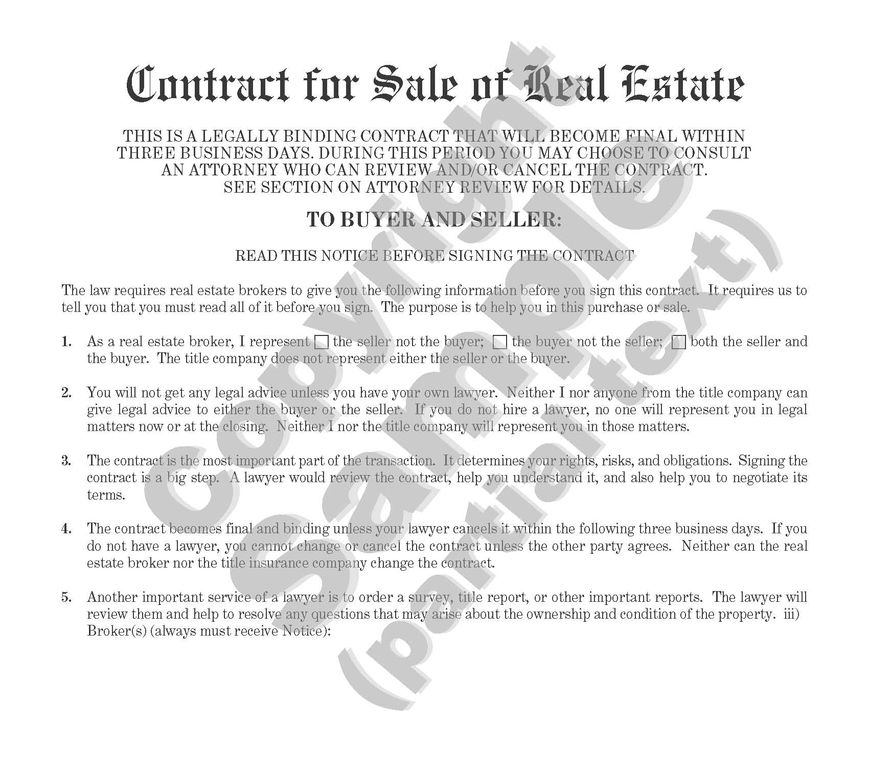 Contract for Sale of Real Estate - Broker's Version - Long Form - Individual or Corporate - Plain Language