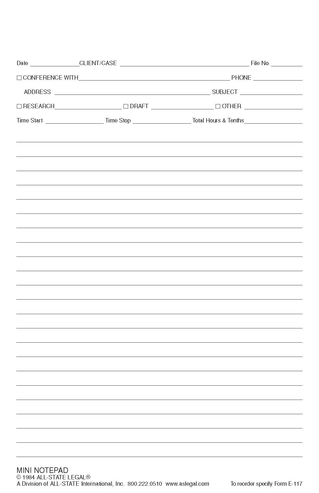 Mini Conference Note Pad 5 1/2" x 8 1/2", Mini Conference Note Pad, 20 lb., White Form with Green Ink, 2 Hole Punched, 50 Sheets/Pad